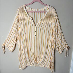 RETROLOGY Striped Lightweight Blouse Twist Front Hem, 3X